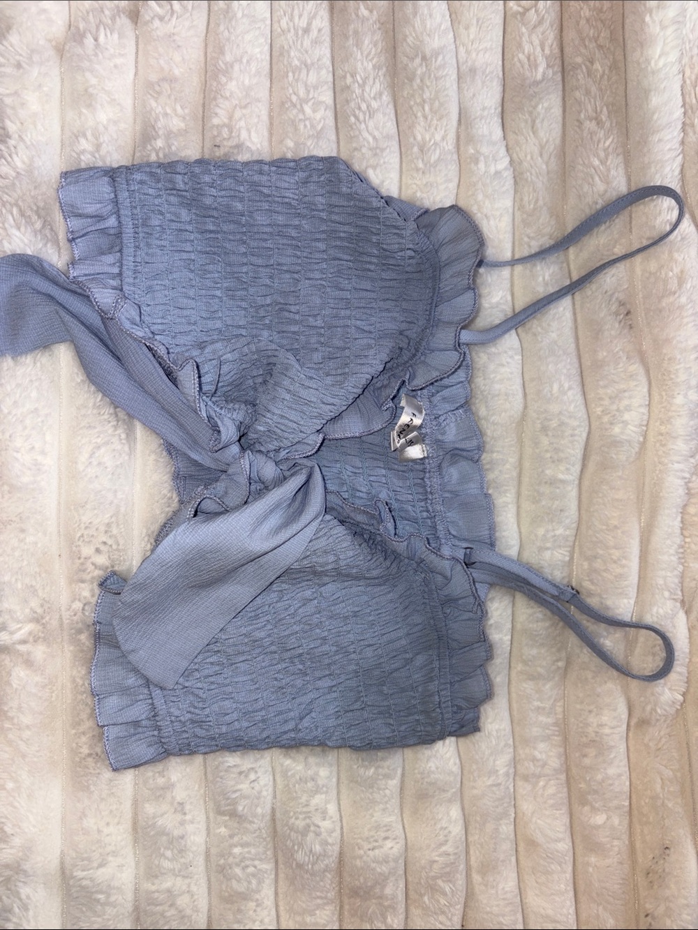 Smocked Tie-Front Crop Cami Top in Dusty Blue - Women